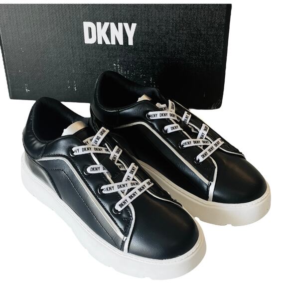 NEW DKNY Brooke Glitter SNEAKER Little Girls 1 Black & White SHOES Laced In Box - Picture 1 of 8